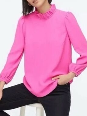 Ruffled Mock Neck Long-Sleeve Top - Hot Pink